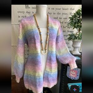 Laurie Felt Los Angeles Wool Blend Tie Dye Open Front Cardigan Small